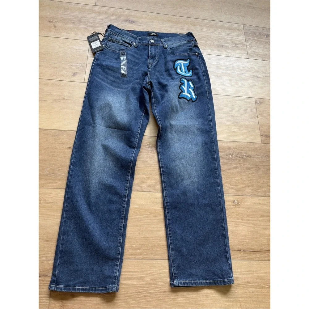 True Religion Bobby Applique Relaxed Baggy Jeans 30x32  Medium Blaze Wash NWT